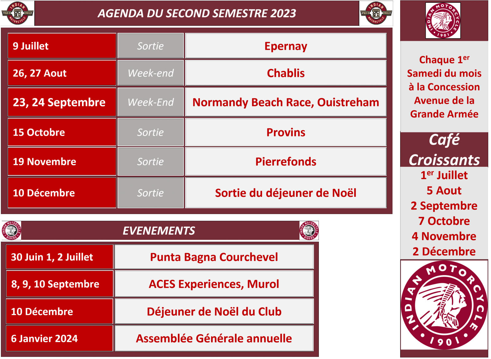 Calendrier des événements
